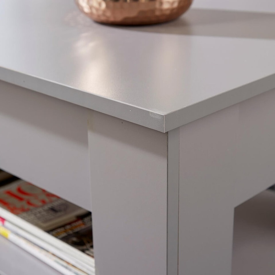 image 1 of Wooden Coffee Table With Lift Up Top Storage Area and Magazine Shelf | Grey