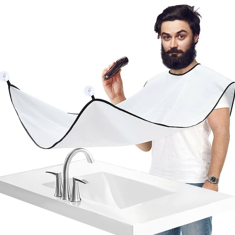 image 1 of Men's Beard Shaving Apron Facial Hair Trimming Bib with Suction Cups Waterproof Hair Catcher for Shaving Grooming & Sink Protection