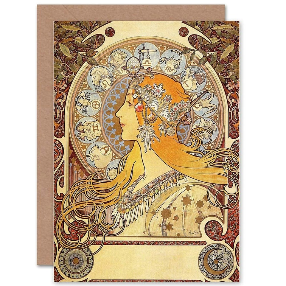 image 1 of Alphonse Mucha Zodiac 1896 Old Master Painting Repro Art Card
