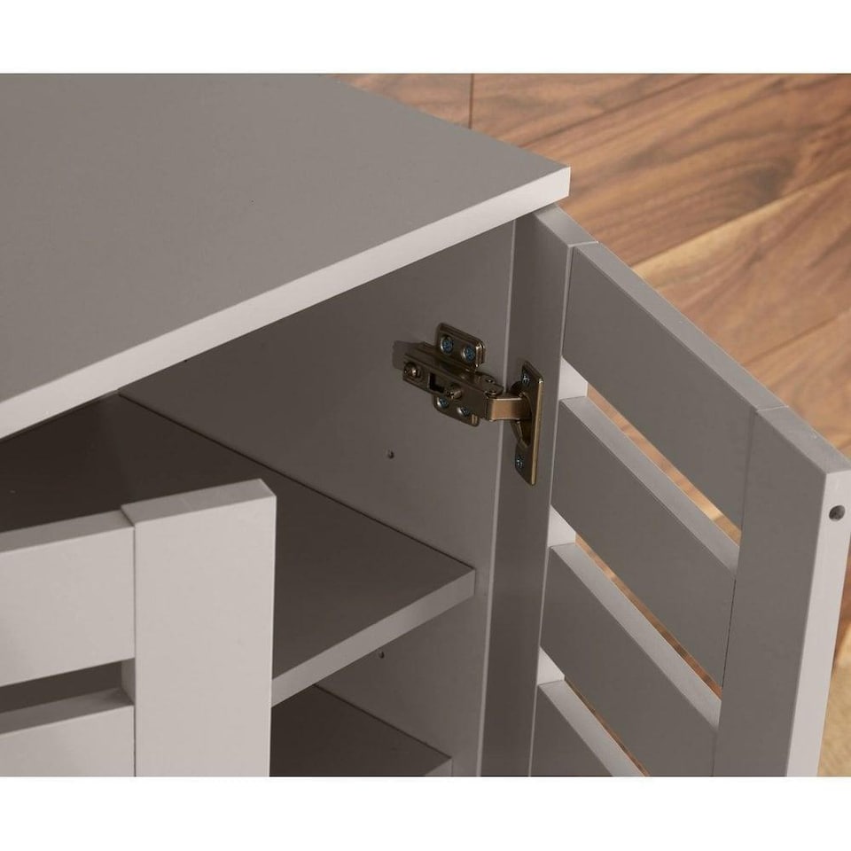 image 1 of Oslo 2 Door Wooden Shoe Storage Cabinet Rack Stand Cupboard Slatted Doors | Grey