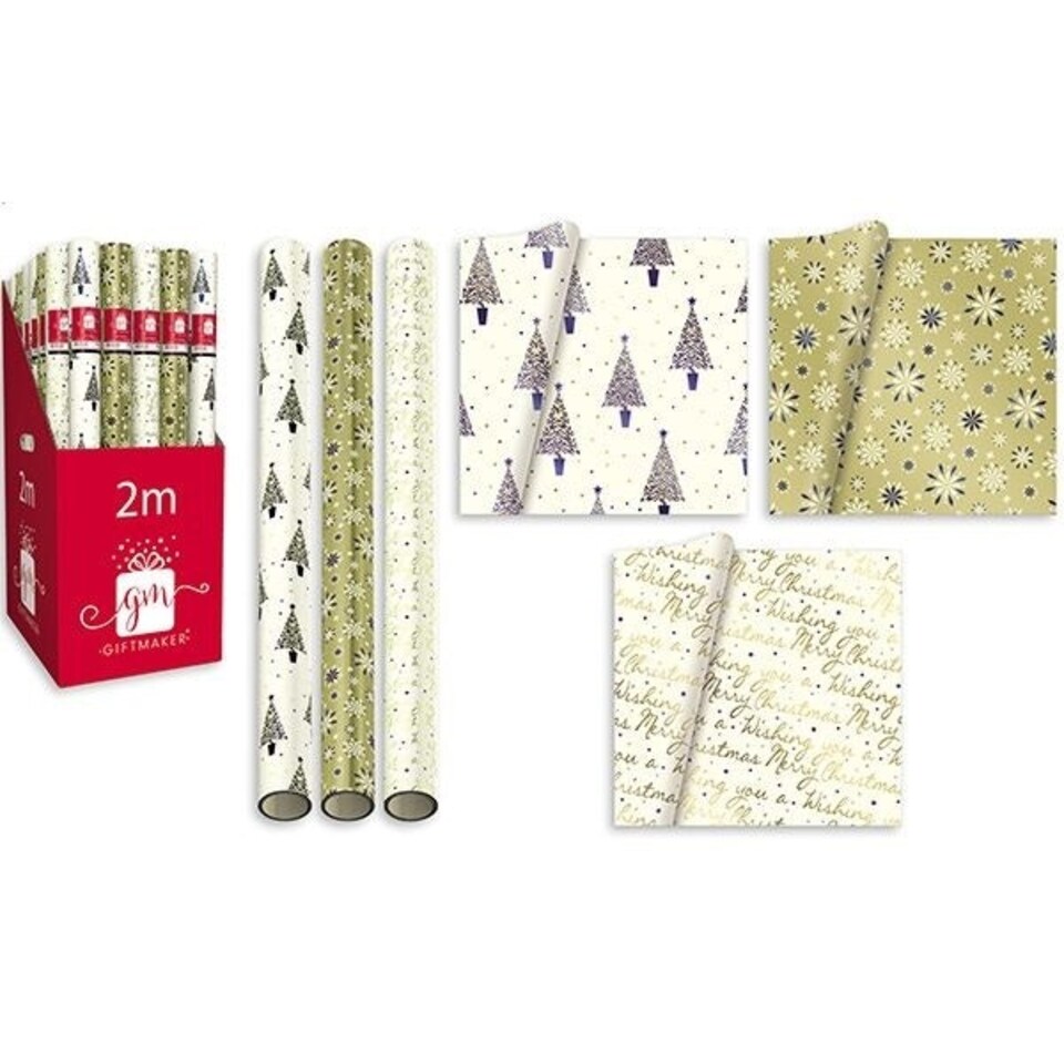 image 1 of Pack of 3 2M Luxury Gold Foil Christmas Gift Wrapping Paper