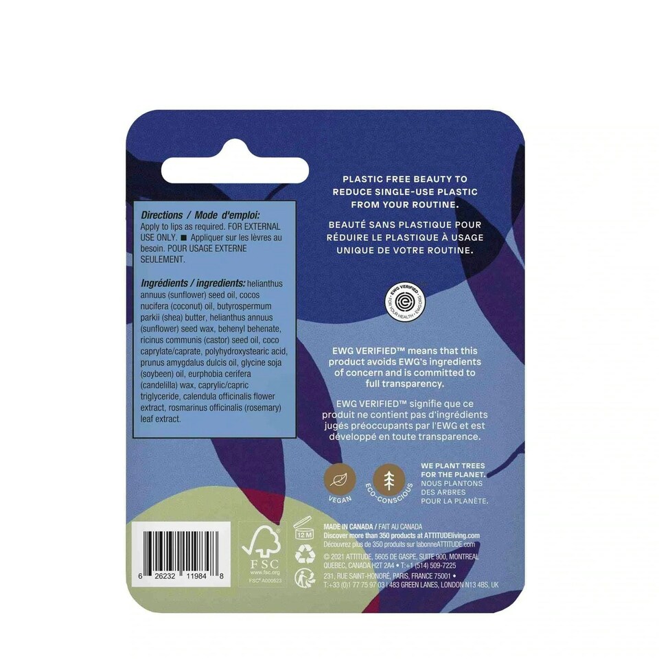 image 1 of Attitude Leaves Bar Unscented Lip Balm