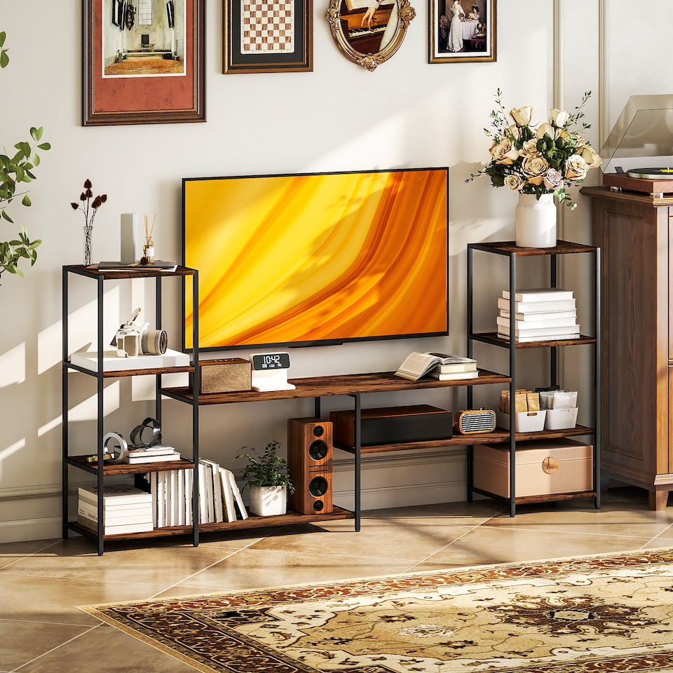 image 1 of HOMCOM TV Unit for TVs up to 55 Inches, Industrial TV Stand with Storage Shelves, Entertainment Centre for Living Room, Bedroom | Brown | 1