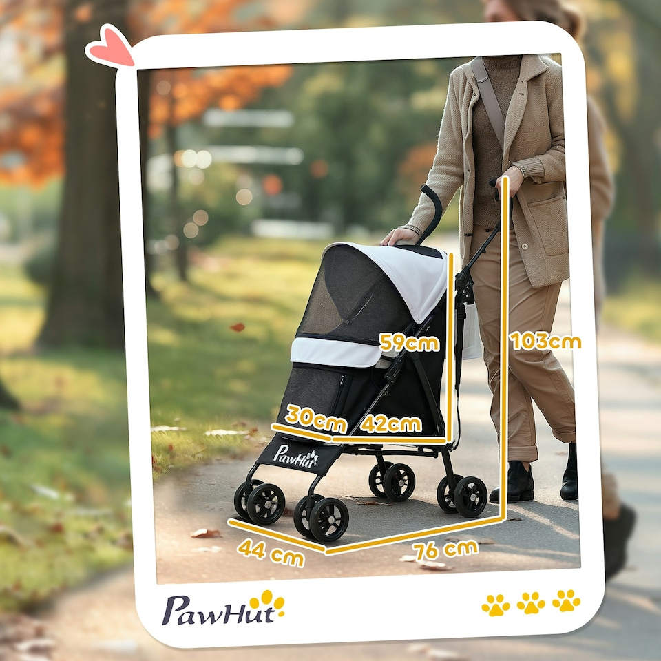 image 1 of PawHut Lightweight Foldable Dog Stroller for Mini Dogs Grey