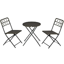 Outsunny 3 Pieces Rattan Bistro Set, Wicker Folding Garden Furniture Set with Coffee Table and Chairs for Outdoor, Patio, Balcony, Grey