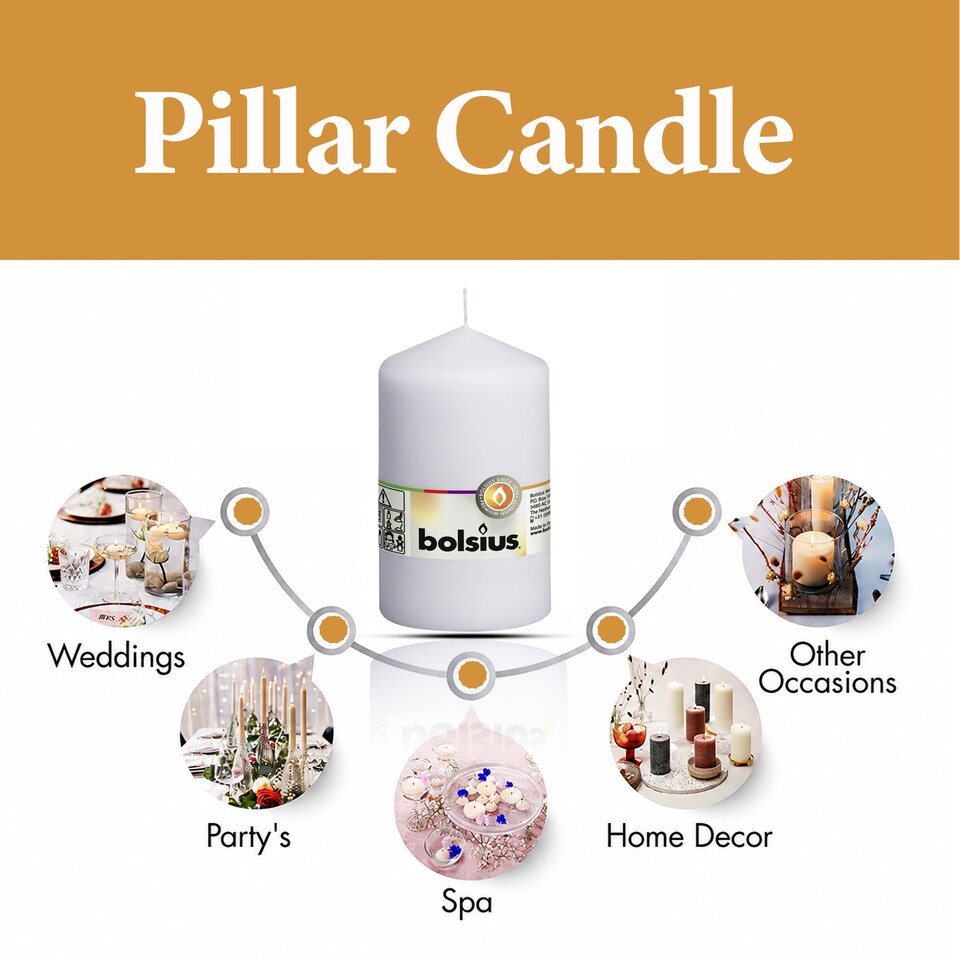 image 1 of Bolsius White Pillar Candle 13cm Decorative Unscented Home Decor Ambient Candle