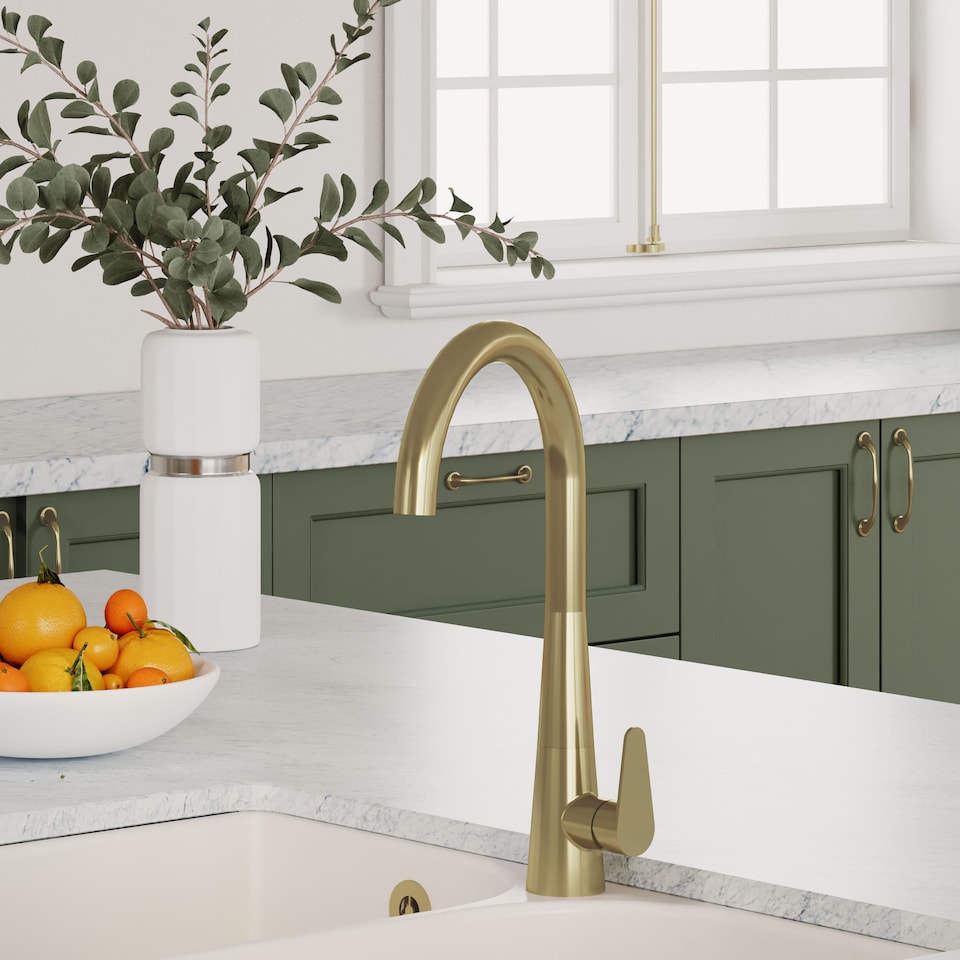 image 1 of Situla Kitchen Mono Mixer Tap Single Lever Brushed Brass 398mm | Copper | Brushed Brass | 1