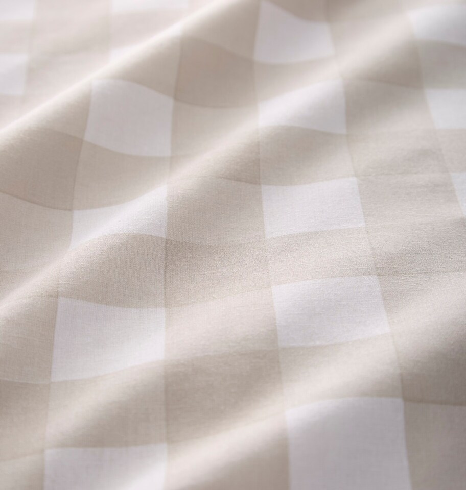 image 1 of Gingham Check Soft Easy Care Bed Linen Bedding Duvet Cover Quilt Set With Pillow Cases | Cream | Double