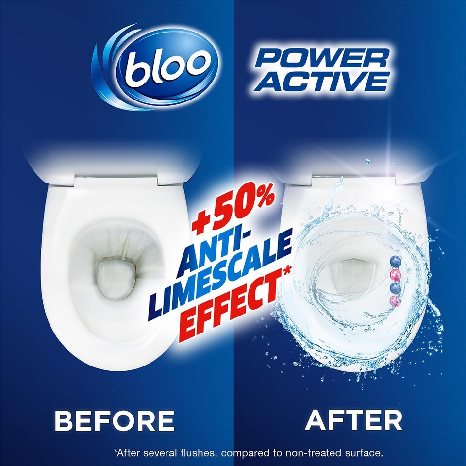 image 1 of Bloo Toilet Rim Block Power Active Flower with 4 Cleaning Formula 2x50g, 12 Pack | Multi | 12