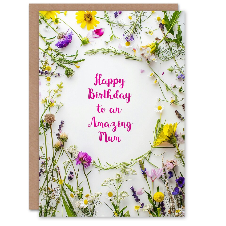 image 1 of Mum Happy Simple Spring Meadow Wildflowers Floral Her Birthday Card