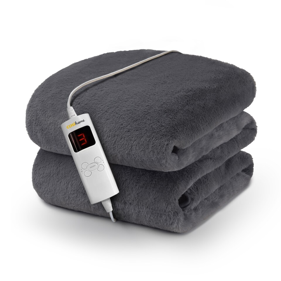image 1 of Cosi Home Faux Fur Electric Heated Throw - Grey