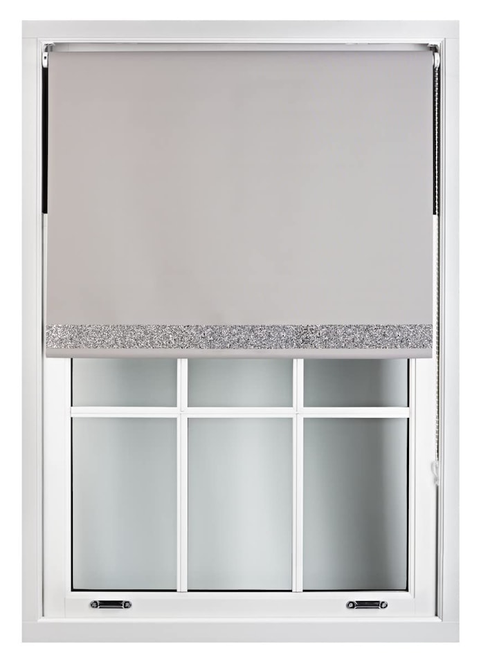 image 1 of FURNISHED Thermal Blackout Roller Blinds with Glitter Edge - (W)55cm x (L)210cm | Grey | Grey | (W) 55cm x (L) 210cm