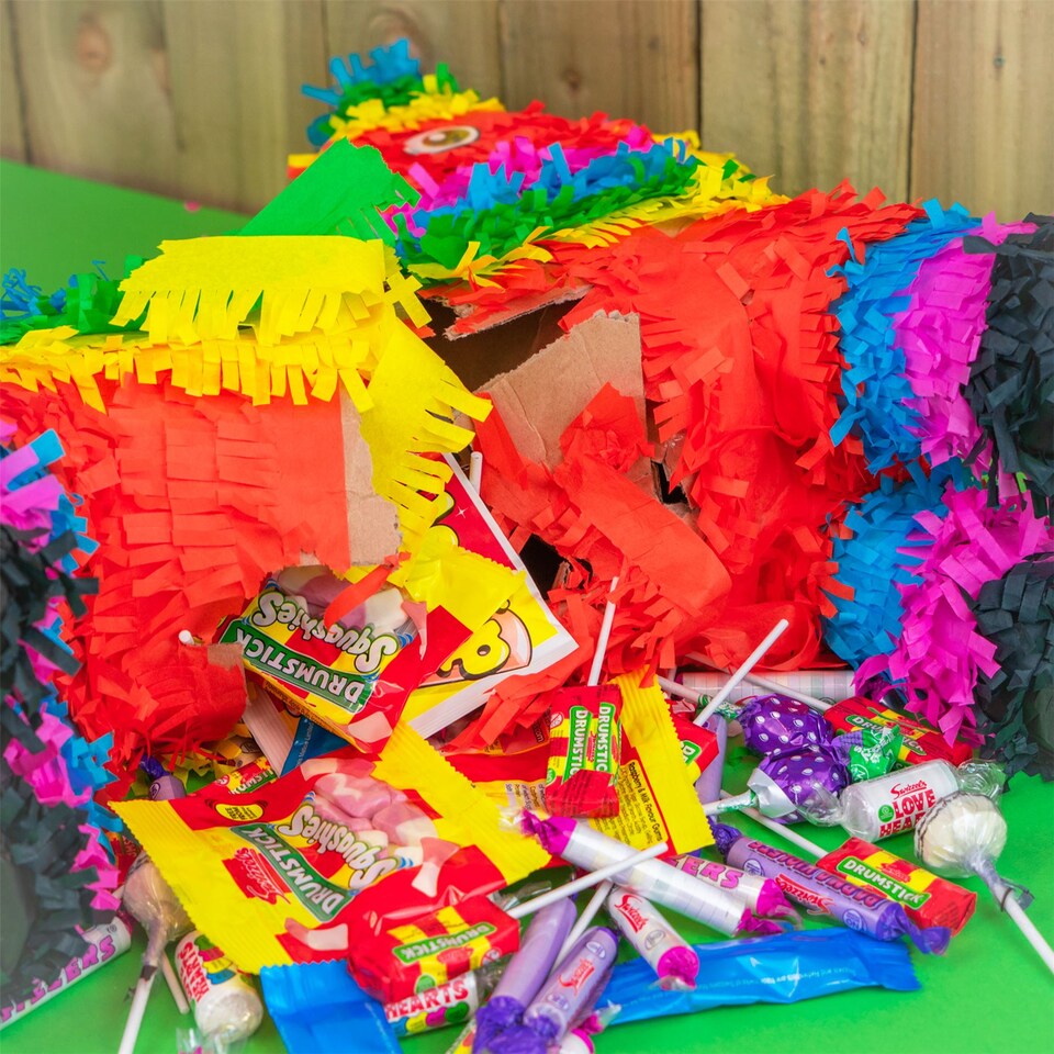 image 1 of Pinatas Donkey Cardboard Pinata, Stick and Blindfold Set - W40cm x D13cm x H55cm - Multi