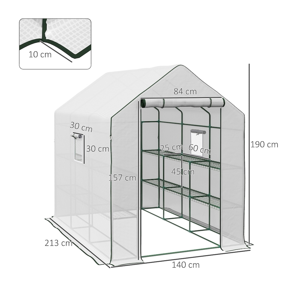 image 1 of Outsunny Walk-in Outdoor Green House with Door and Mesh Windows, White