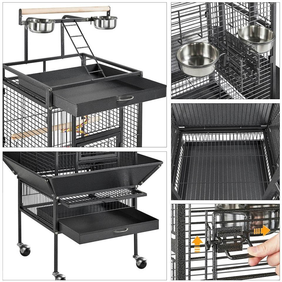 image 1 of Yaheetech 156 cm Tall Play Top Rolling Metal Bird Cage Black