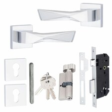 Golden Grace Modern Aura Euro Lock Door Handles in Polished Chrome Finish with 70mm Key and Thumbturn Barrell Chrome