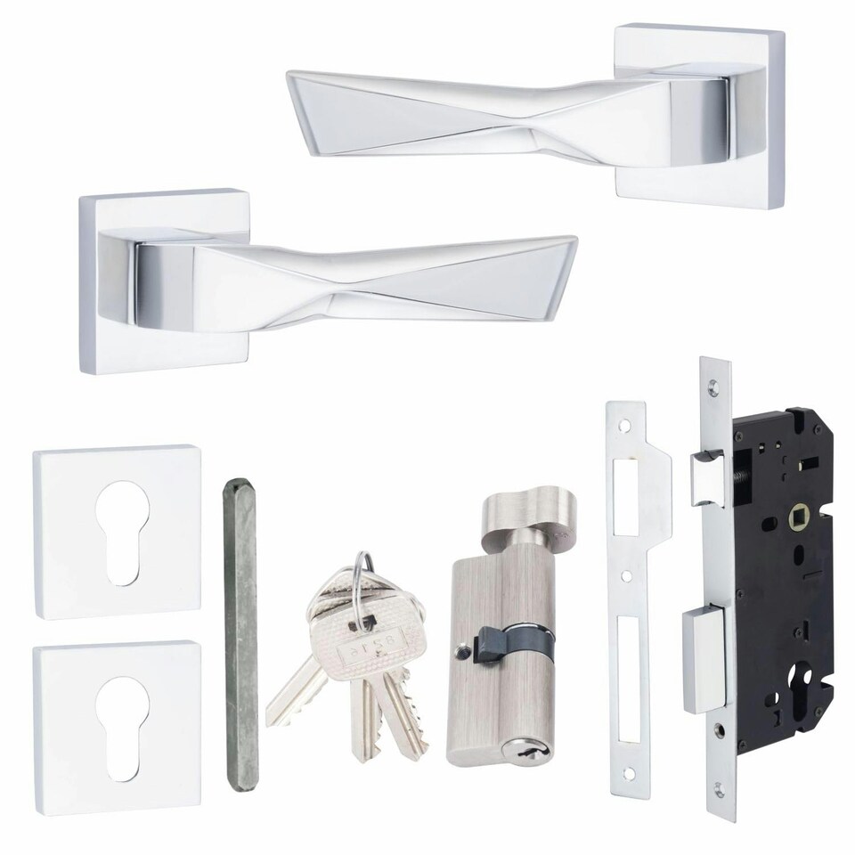 image 1 of Golden Grace Modern Aura Euro Lock Door Handles in Polished Chrome Finish with 70mm Key and Thumbturn Barrell Chrome