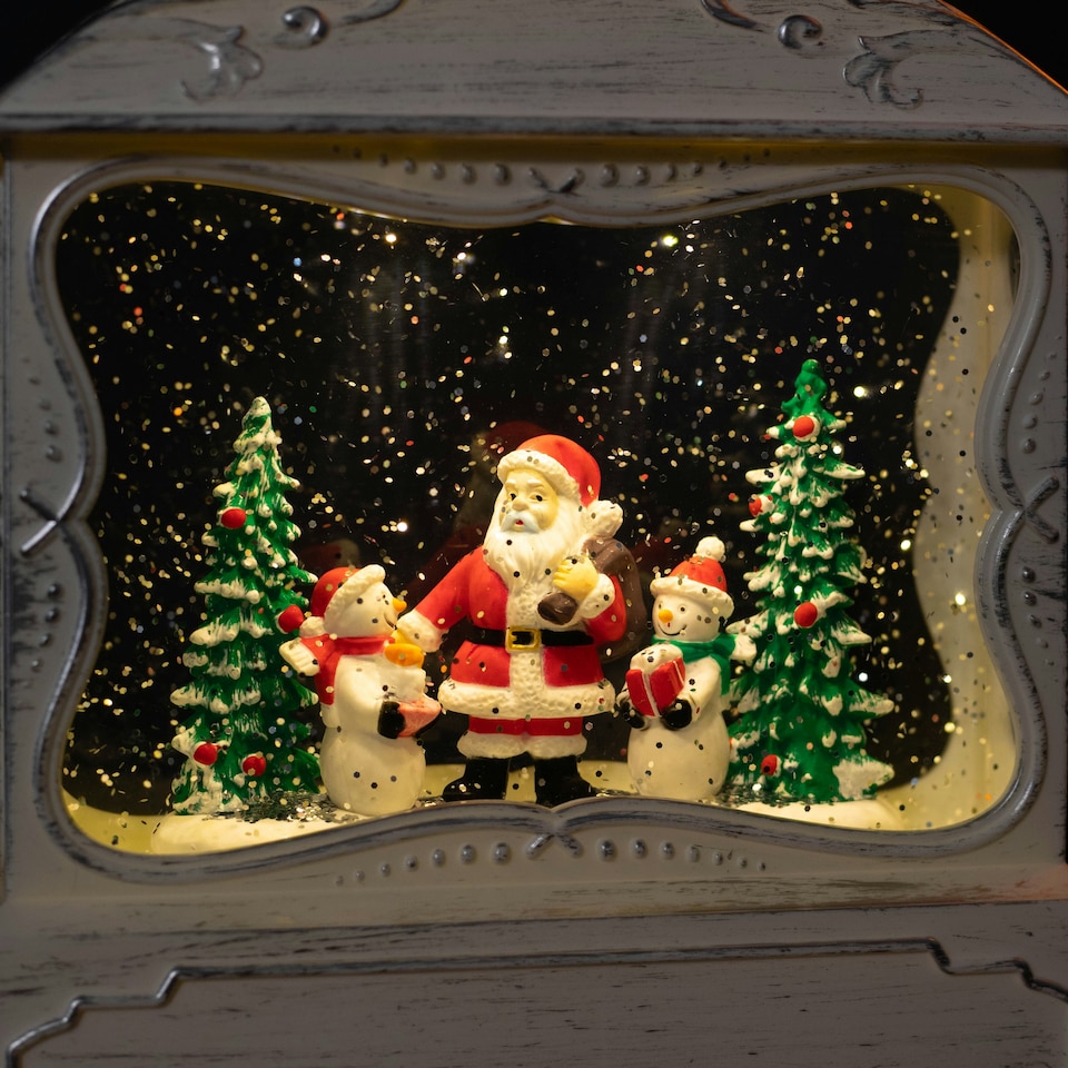 image 1 of 26cm Dual Power White Christmas Glitter Water Spinner with Santa Scene and LEDs