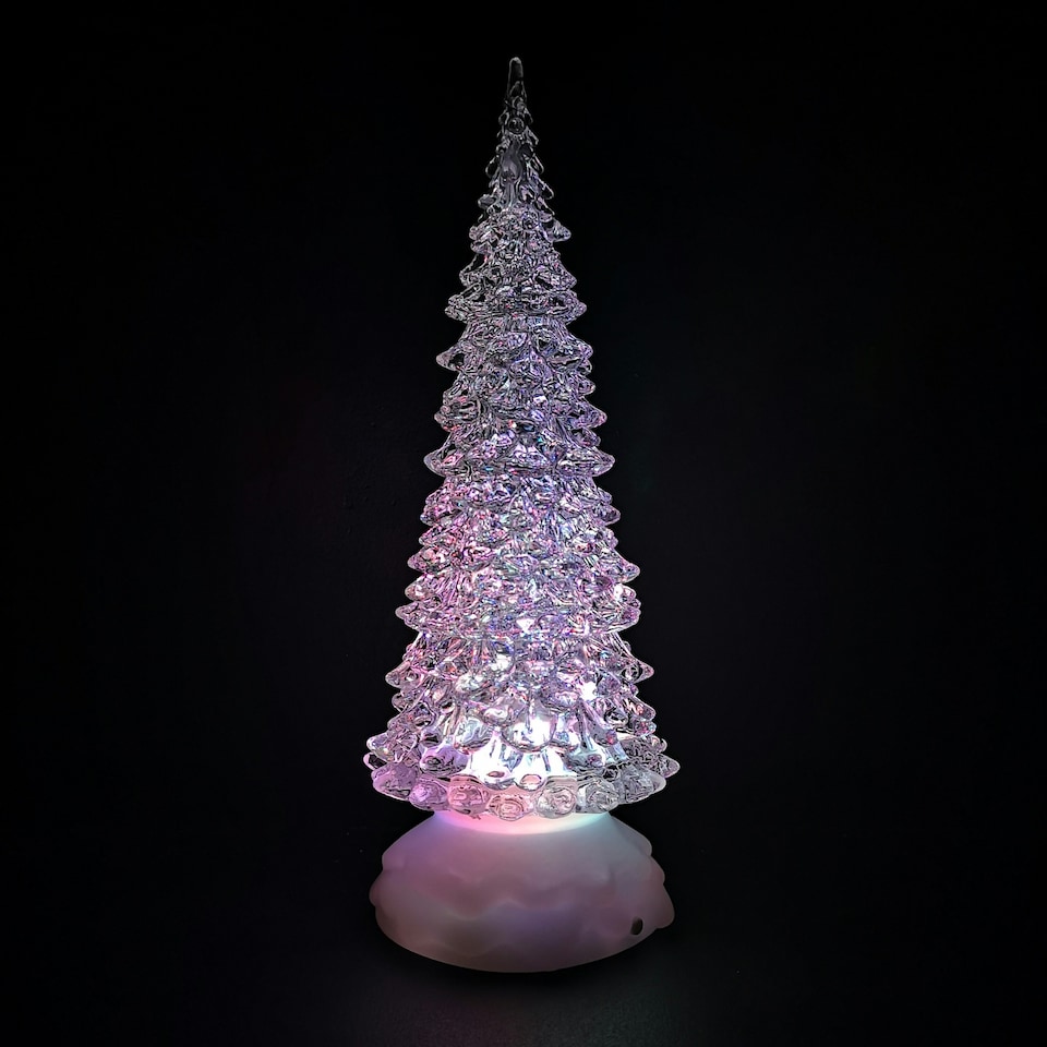 image 1 of 27cm Snowtime Christmas Water Spinner Colour Changing Glitter Christmas Tree Dual Powered
