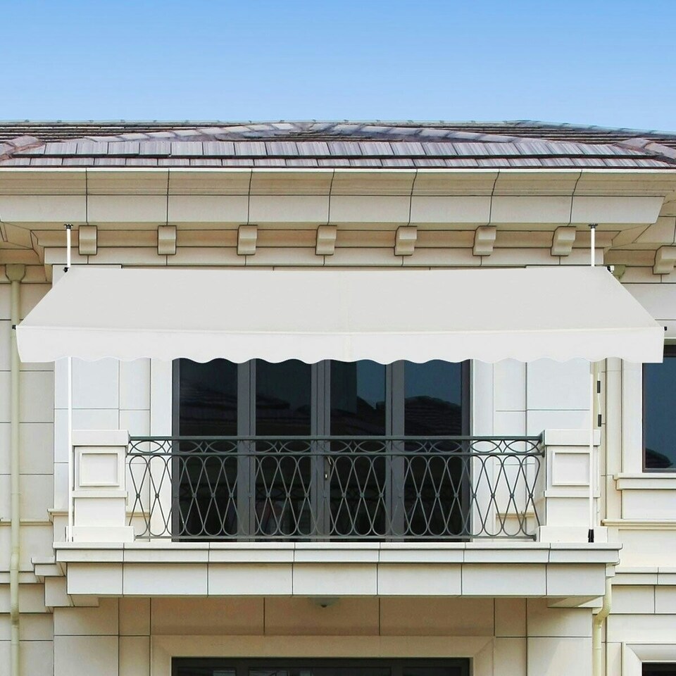 image 1 of COSTWAY 4M Telescopic Canopy Retractable Sun Shelter Beige White