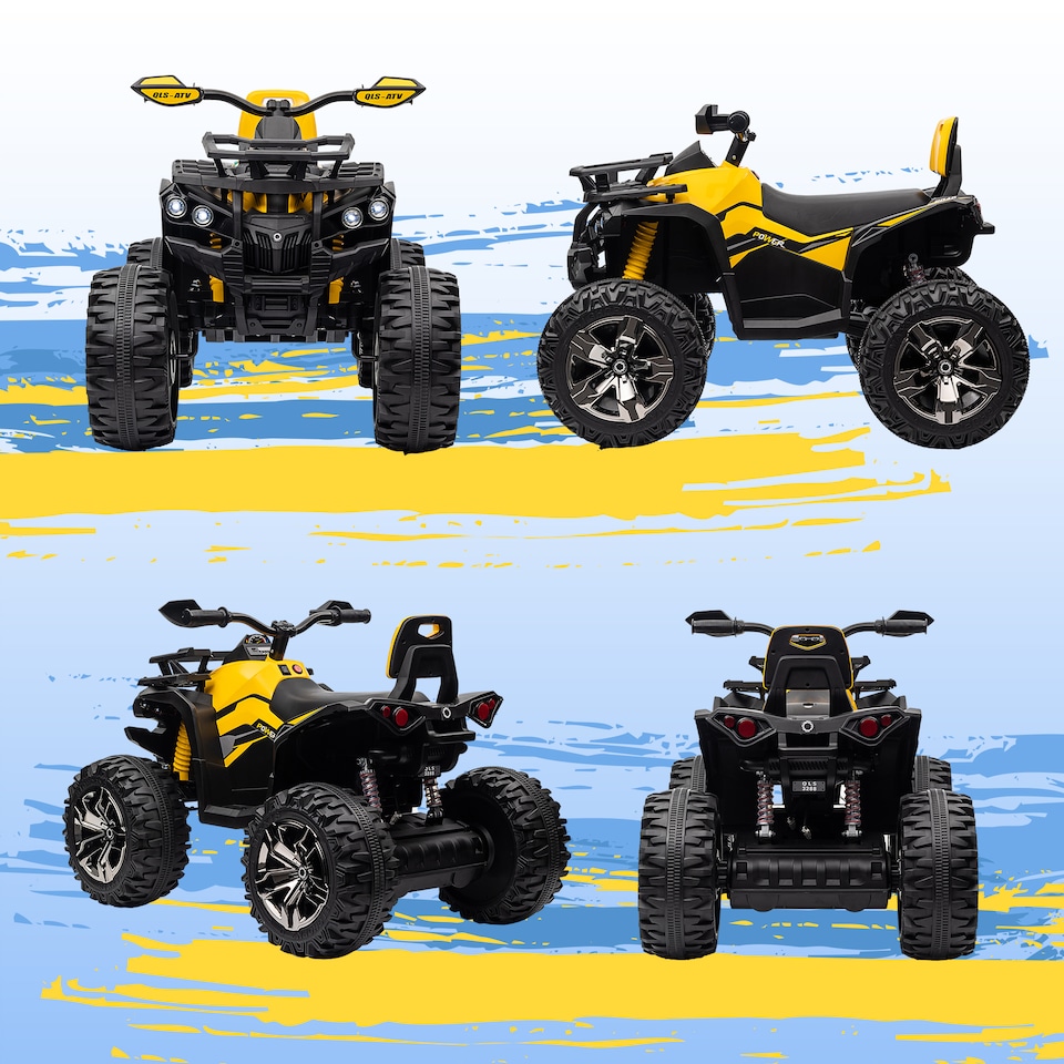 image 1 of HOMCOM 12V Quad Bike, Battery Powered Ride on ATV with LED Lights, Music, Backrest, Forward, Backward, Electric Vehicle Toy Car for Kids, Yellow