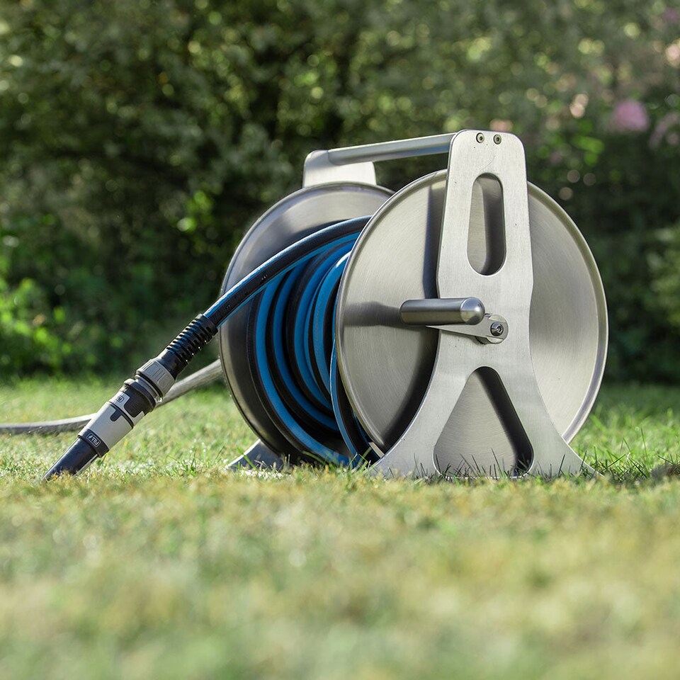 image 1 of Flopro Professional Empty Metal Hose Reel, Stainless Steel & Aluminium