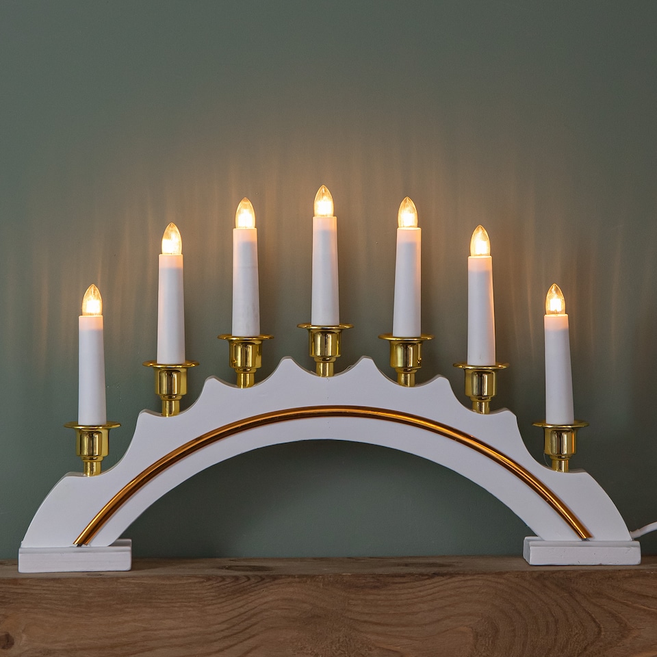 image 1 of 42cm Premier Christmas Candlebridge with 7 Bulbs in White Mains Powered