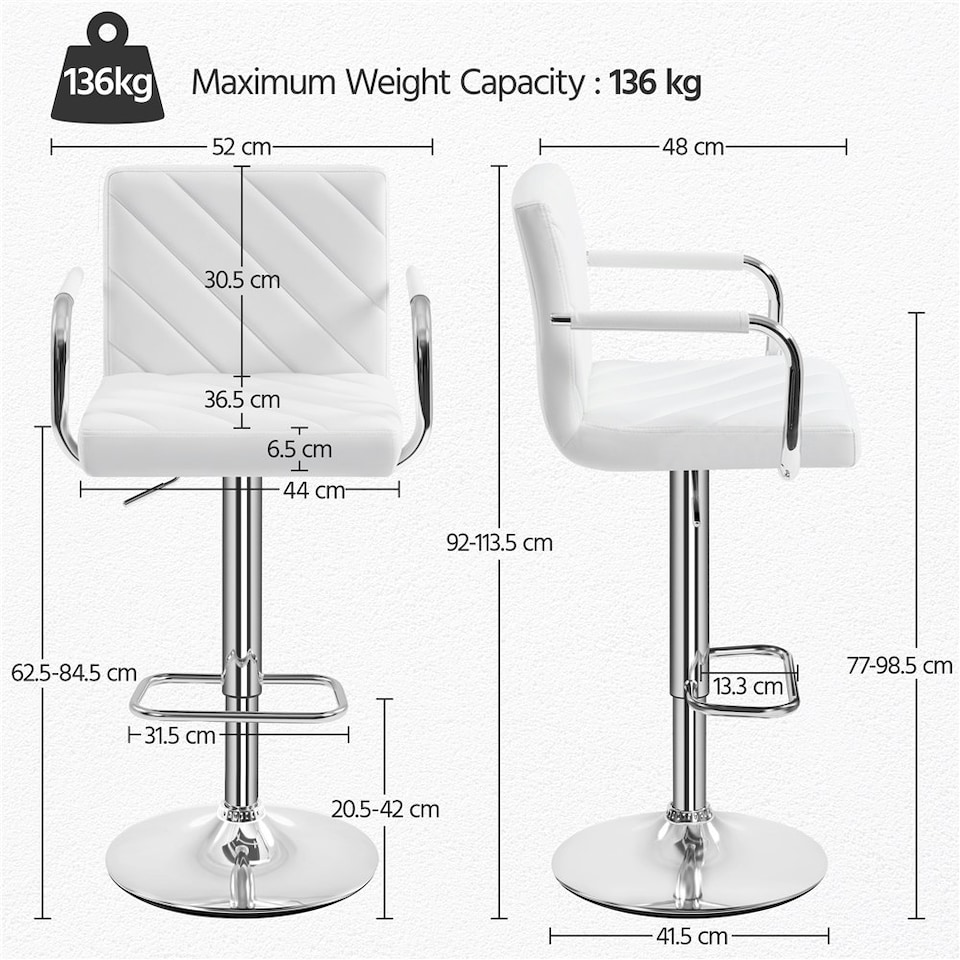 image 1 of Yaheetech Set of 2 Faux Leather Bar Stools | White