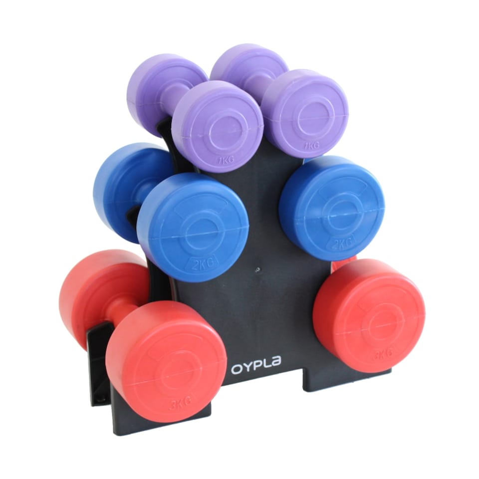 image 1 of 12kg Vinyl Hand Dumbbell Workout Weight Set Including Stand