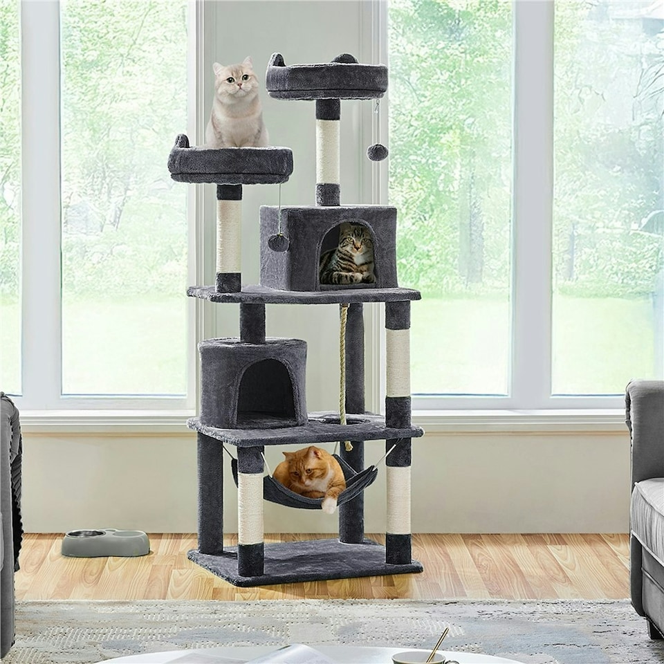 image 1 of Yaheetech 158 cm Multi Level Cat Tree with Condos Dark Grey