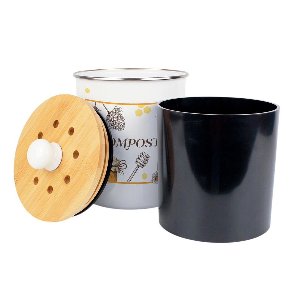 image 1 of Honey Bee Farm Compost Caddy - Metal 2L Decorative Kitchen Food Waste Bin