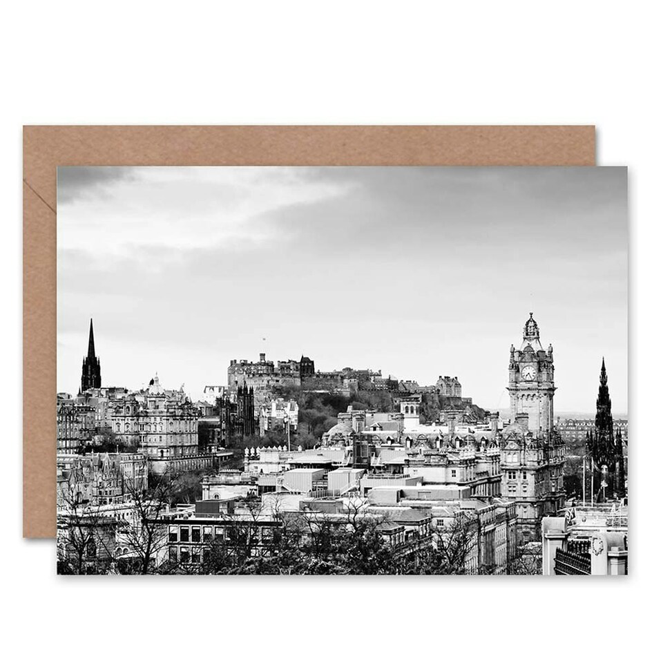 image 1 of Edinburgh Castle B&W City View Scottish Scotland Card