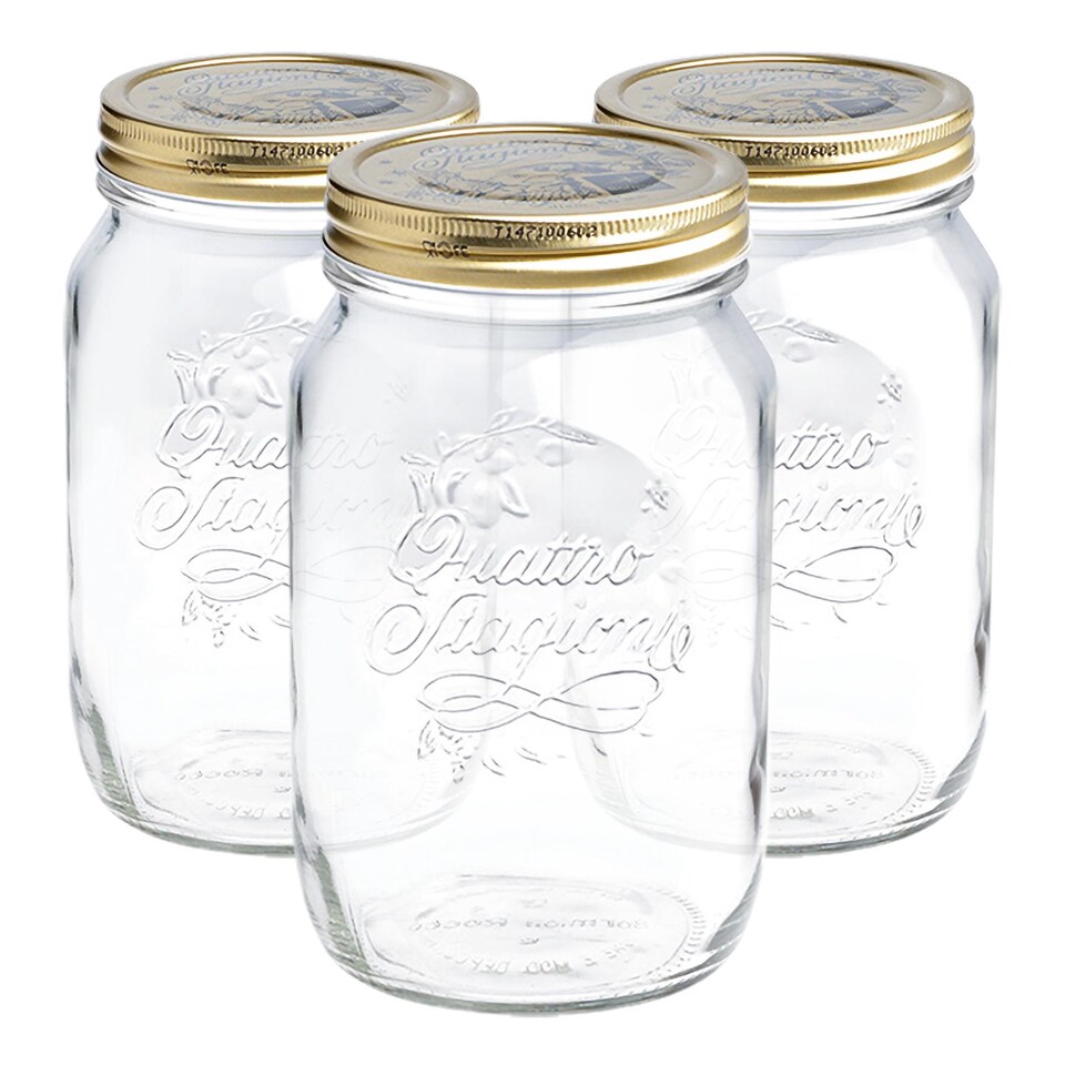 image 1 of Bormioli Rocco Quattro Stagioni Glass Storage Jars - 1 Litre - Pack of 3