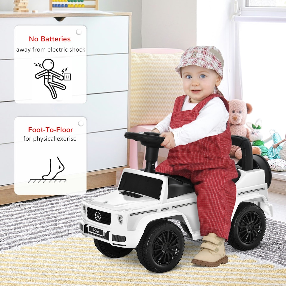 image 1 of HOMCOM Benz G350 Kids Ride on Sliding Car w/ Under Seat Storage No Power White