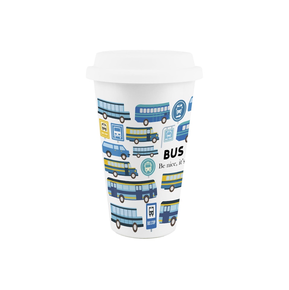 image 1 of Novelty Bus Driver Ceramic Travel Mug - Reusable Drinks Cup Gift