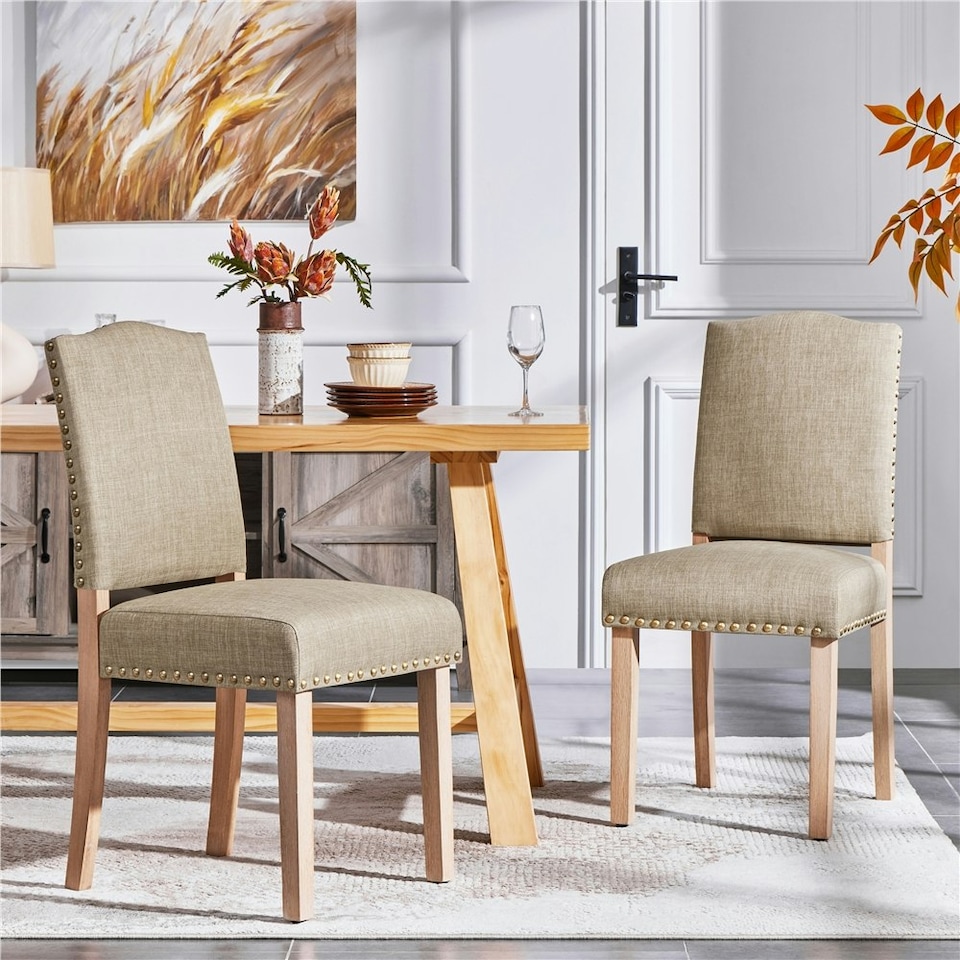 image 1 of Yaheetech Set of 2 Upholstered Kitchen Chairs Dining Room Chairs | Multi | Khaki(