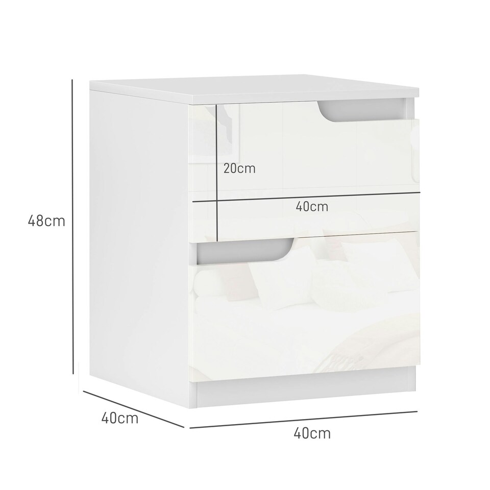 image 1 of HOMCOM Modern Bedside Table with 2 Drawers for Bedroom, Living Room, White