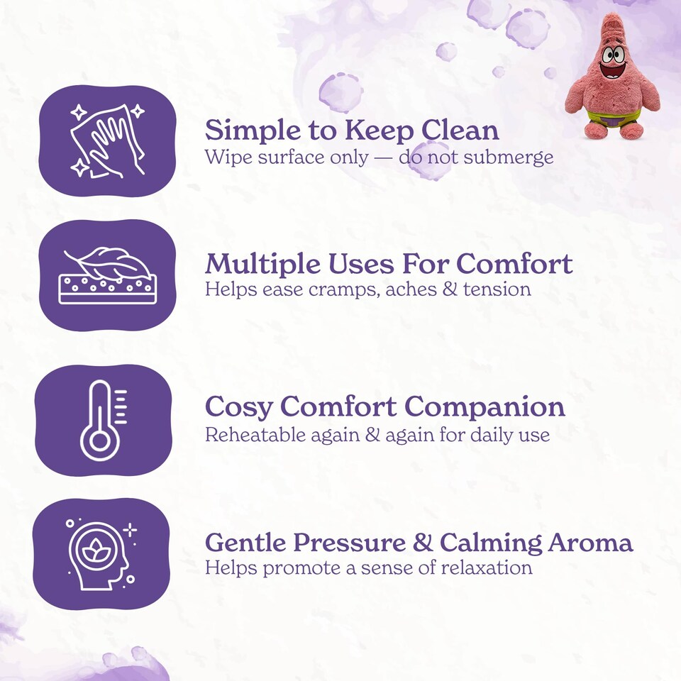 image 1 of Warmies Plush Patrick Star from Nickelodeon’s Spongebob Squarepants. Microwavable Toy, Weighted Heatable Plushie for Adults and Kids, Stuffed Cuddly Toy, Gently Scented with French Lavender