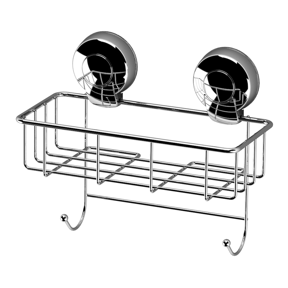 image 1 of Showerdrape Suctionloc Chrome Suction Wall Mounted Sponge Basket with Mounting Discs | Silver | 1
