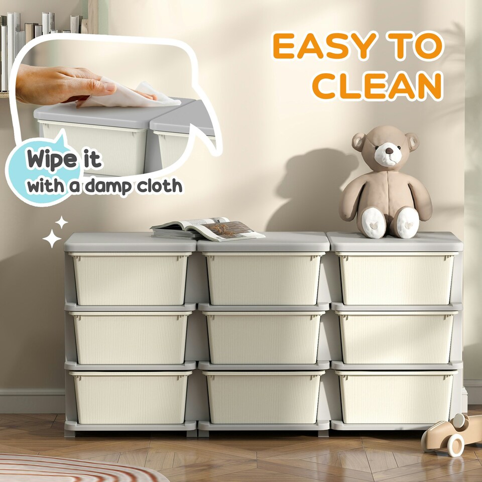 image 1 of HOMCOM Kids Storage Units with Drawers 3 Tier Chest Dresser Tower Cream | 113 x 37 x 56.5 cm