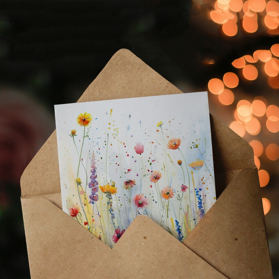image 1 of Spring Wildflower Meadow Watercolour Him Her Birthday Card