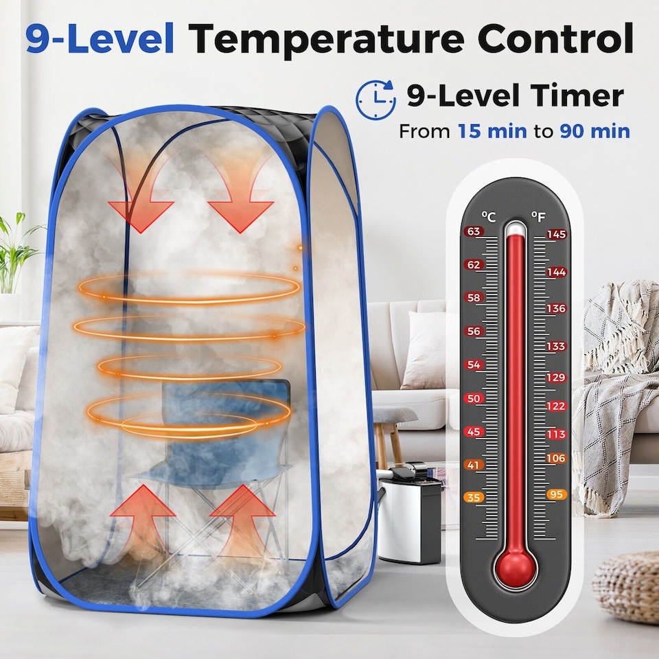 image 1 of COSTWAY Portable Home Sauna Full Body Steam Sauna Tent w/3L Steam Generator