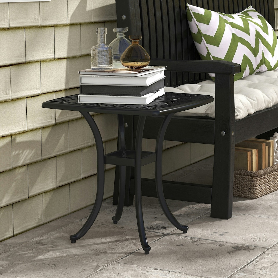 image 1 of Outsunny Cast Aluminium Bistro Table with Umbrella Hole, Black