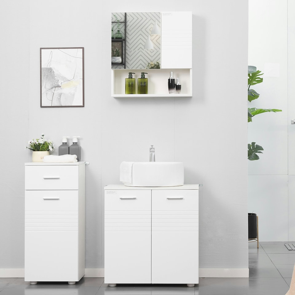 image 1 of kleankin Bathroom Wall-Mounted Mirror Cabinet with Double Door Shelves