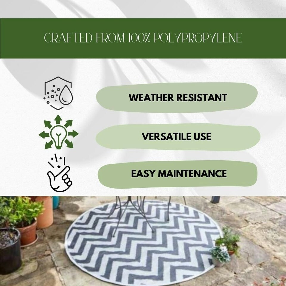 image 1 of Marco Paul Zigzag Round Outdoor Rug 180cm Black
