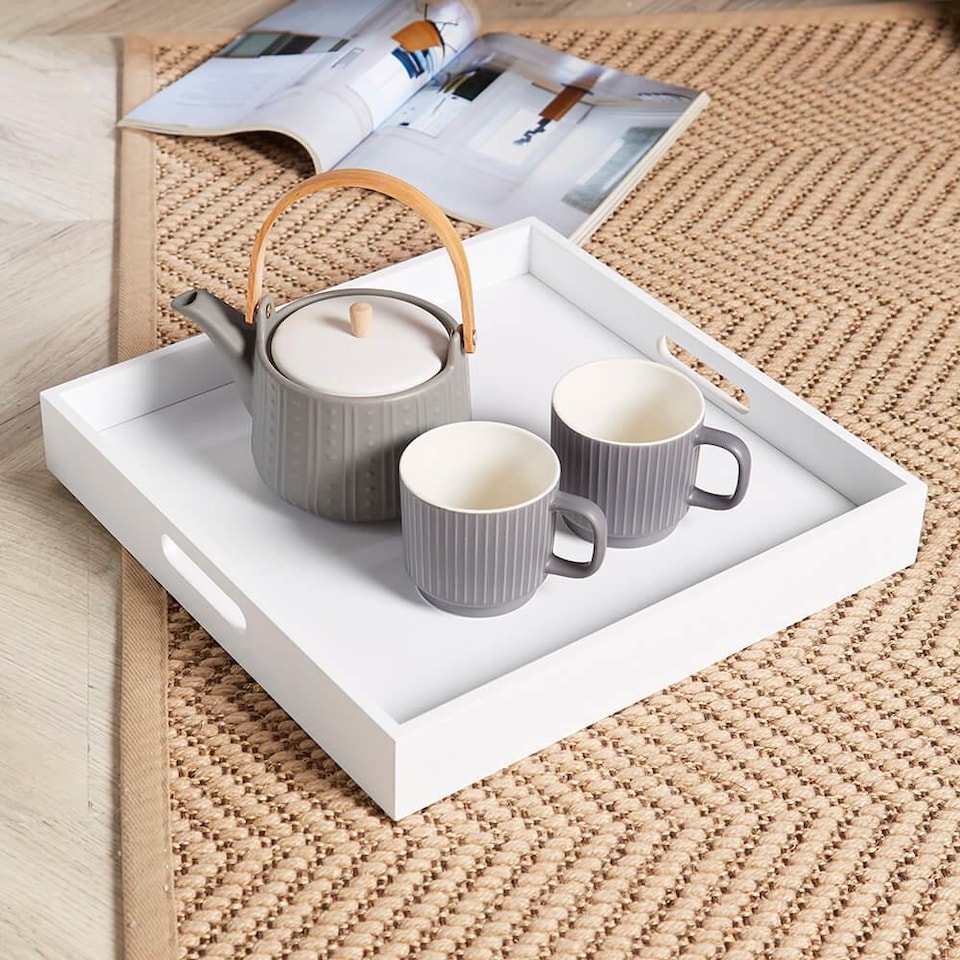 image 1 of Folding Butlers Side Table Portable Wooden Food Serving Tray | White