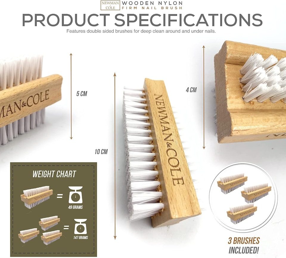 image 1 of Double Sided Wooden Nail Scrubbing Brush with Firm Plastic Bristles(Pack of 3)