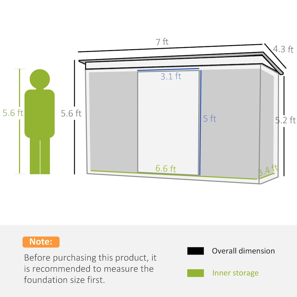 image 1 of Outsunny 7 x 4ft Metal Garden Storage Shed w/ Double Door Green