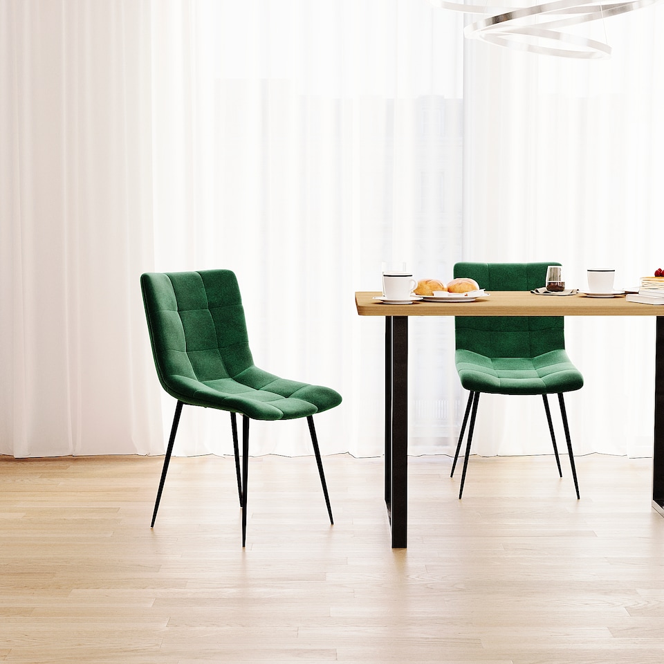 image 1 of Vida Designs Richton Set of 2 Dining Chairs Upholstered Fabric Padded Chair, Green | Green | Green