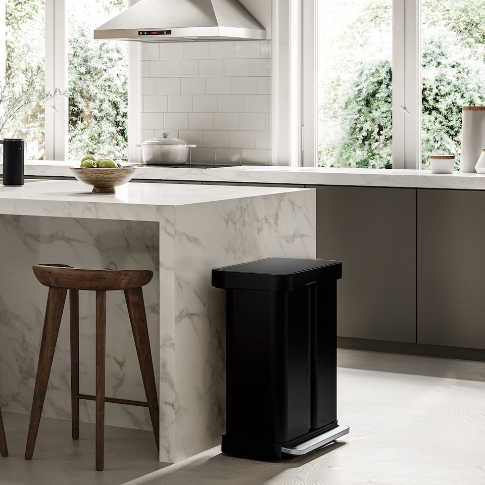 image 1 of Simplehuman 58L Recycling Rectangular Pedal Bin with Liner Pocket, Matte Black Steel